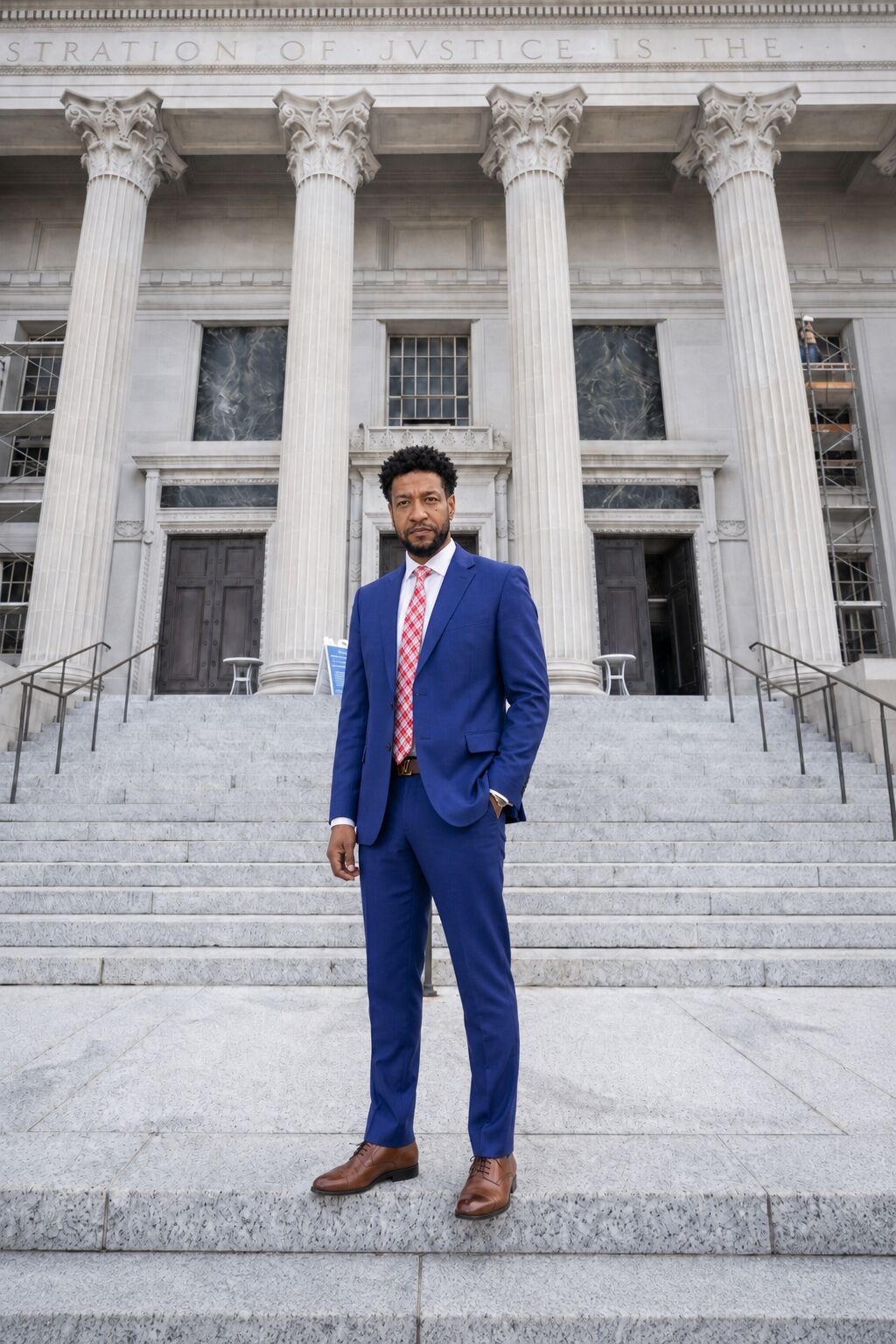 Jerome Matthews on the steps of a New Orleans courthouse